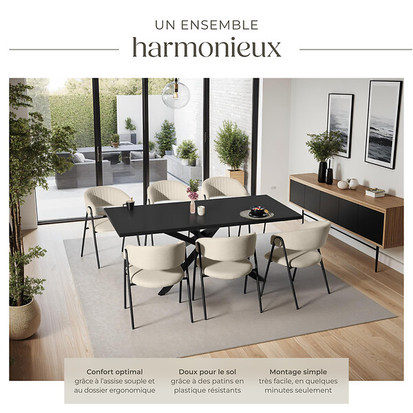 TECTAKE - Lot 6 Fauteuils rembourré ergonomique en tissu 150kg max grège - large