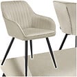 TECTAKE - Chaise de salle à manger en velours matelassée capitonnée crème - vignette