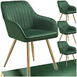 TECTAKE - Lot 4 chaises de salle à manger aspect velours matelassé vert/or - vignette