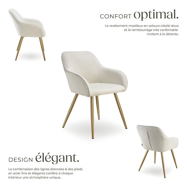 TECTAKE - Lot 6 chaises élégantes aspect corde forme ergonomique crème/doré - large