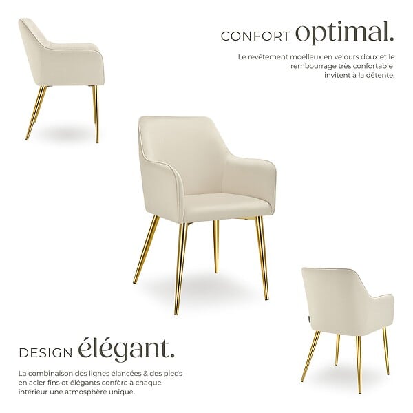 TECTAKE - Lot 4 Fauteuils aspect velours rembourrés avec dossier continu beige - large