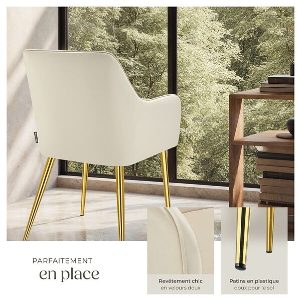 TECTAKE - Lot 4 Fauteuils aspect velours rembourrés avec dossier continu beige - large