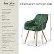 TECTAKE - Lot 2 chaises de salle à manger aspect velours matelassé vert/or - vignette