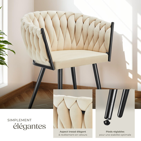 TECTAKE - Lot 4 chaises de salle à manger en velours design noué sables - large