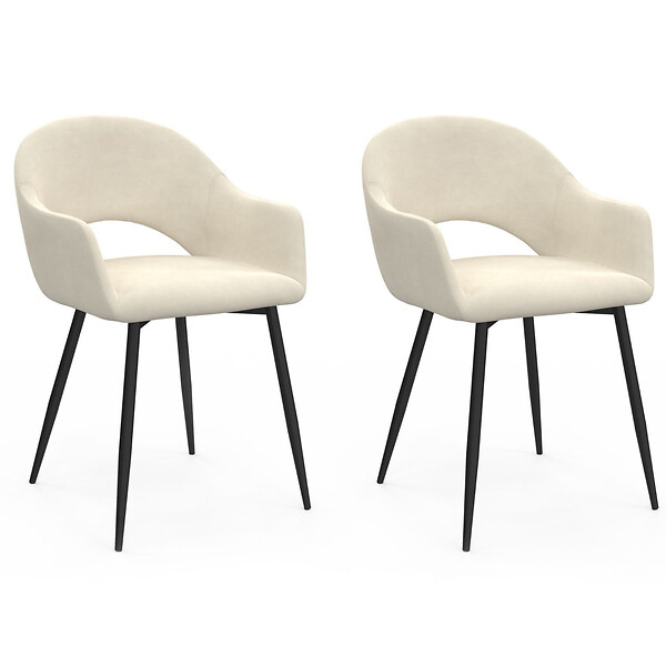 ID MARKET - Lot de 2 chaises de salle à manger, fauteuils de table CLARA en velours crème - large