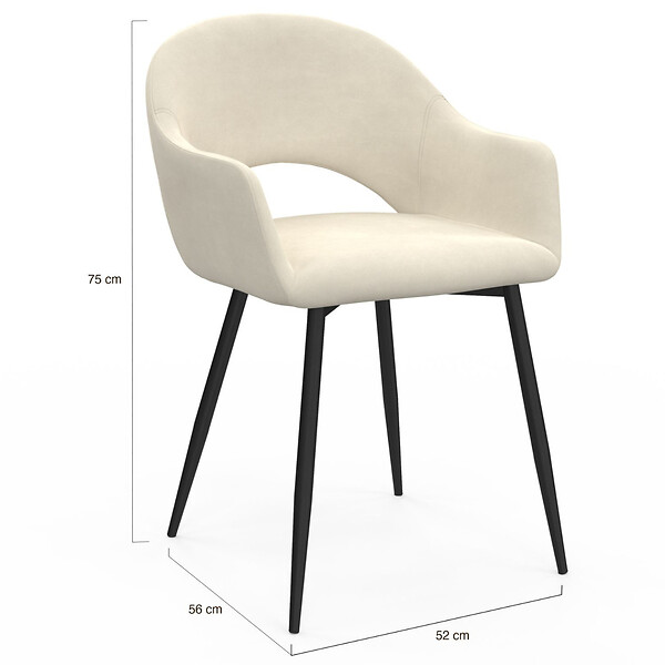 ID MARKET - Lot de 2 chaises de salle à manger, fauteuils de table CLARA en velours crème - large