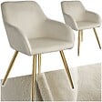 TECTAKE - Ensemble de 2 chaises rembourrées aspect velours crème/or - vignette