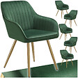 TECTAKE - Lot 6 chaises de salle à manger aspect velours matelassé vert/or - vignette