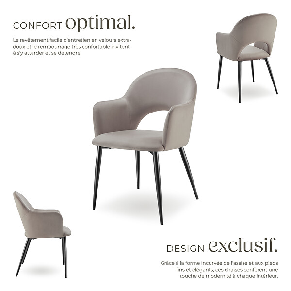 TECTAKE - Lot 4 Fauteuils aspect velours rembourré max 120 kg taupe - large