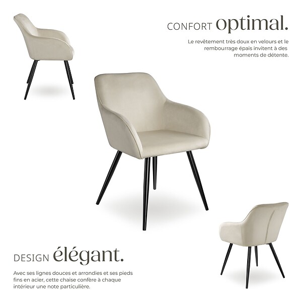 TECTAKE - Ensemble de 2 chaises en cuir synthétique aspect velours crème/noir - large