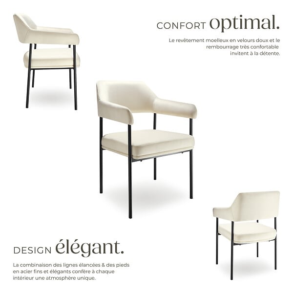 TECTAKE - Lot 6 fauteuils rembourrés avec pieds en acier dossier continu blanc - large