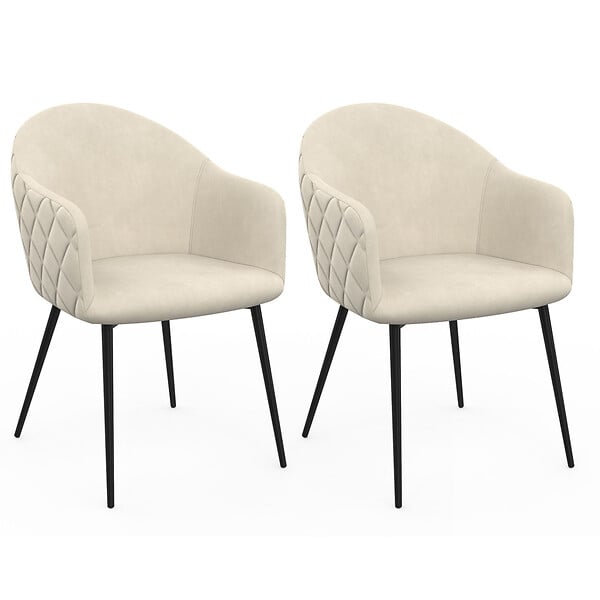 ID MARKET - Lot de 2 chaises de salle à manger, fauteuils de table MOLY en velours gaufré beige - large