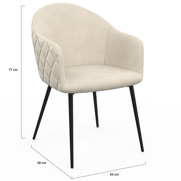 ID MARKET - Lot de 2 chaises de salle à manger, fauteuils de table MOLY en velours gaufré beige - large