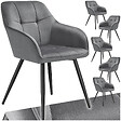 TECTAKE - Lot 6 chaises rembourrées en velours matelassé et dossier continu gris - vignette