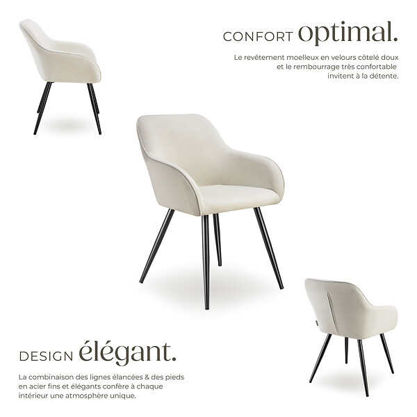 TECTAKE - Lot 2 chaises élégantes aspect corde avec forme ergonomique crème/noir - large
