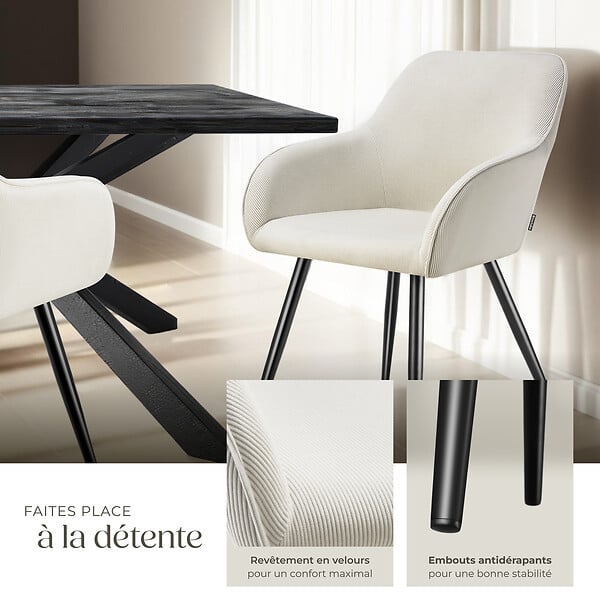 TECTAKE - Lot 2 chaises élégantes aspect corde avec forme ergonomique crème/noir - large