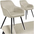 TECTAKE - Lot 2 chaises de salle à manger en velours matelassées crème - vignette