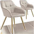 TECTAKE - Lot 2 chaises de salle à manger avec aspect velours capitonné taupe/or - vignette