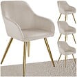 TECTAKE - Ensemble de 4 chaises rembourrées aspect velours taupe/or - vignette