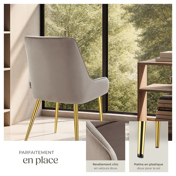TECTAKE - Lot 6 chaises rembourrées aspect velours forme ergonomique taupe - large