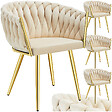 TECTAKE - Lot 4 chaises de salle à manger en velours design noué sable/or - vignette