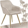 TECTAKE - Lot 6 chaises de salle à manger aspect velours matelassé taupe/or - vignette
