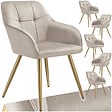 TECTAKE - Lot 6 chaises de salle à manger avec aspect velours capitonné taupe/or - vignette