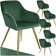 TECTAKE - Ensemble de 6 chaises rembourrées aspect velours vert foncé/or - vignette
