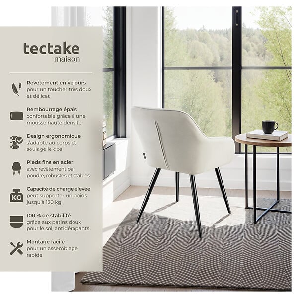 TECTAKE - Lot 4 chaises élégantes aspect corde forme ergonomique crème/noir - large