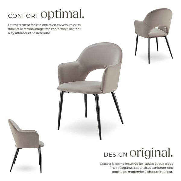 TECTAKE - Lot 2 Fauteuils aspect velours rembourré max 120 kg taupe - large