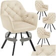 TECTAKE - Lot 4 fauteuils pivotants 180° velours rembourrés matelassés crème - vignette