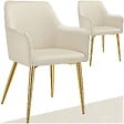 TECTAKE - Lot 2 Fauteuils aspect velours rembourrés avec dossier continu beige - vignette
