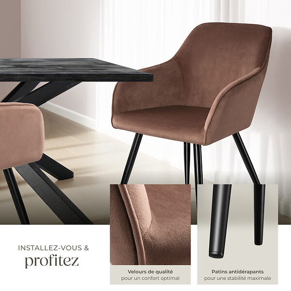 TECTAKE - Ensemble de 2 chaises en cuir synthétique aspect velours brun-noir - large