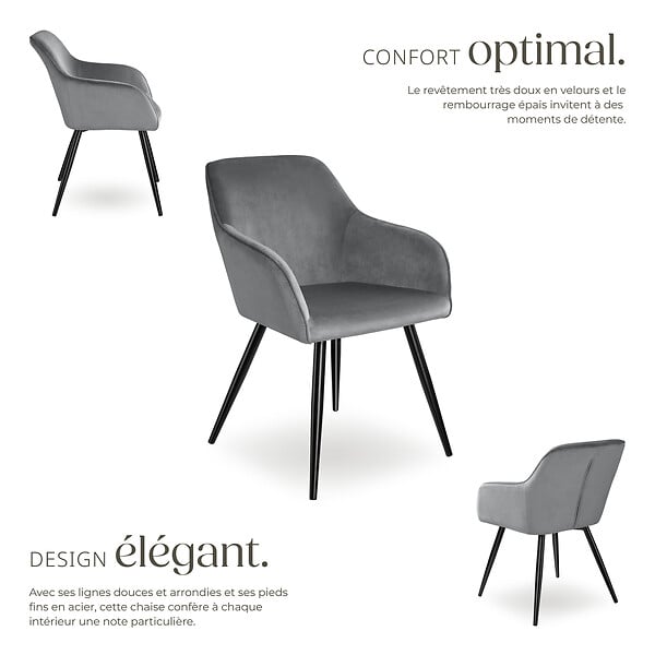 TECTAKE - Ensemble de 2 chaises cuir synthétique aspect velours gris/noir - large