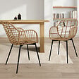 ID MARKET - Lot de 2 chaises de salle à manger, fauteuils de table SUMMER effet rotin pied métal noir - vignette