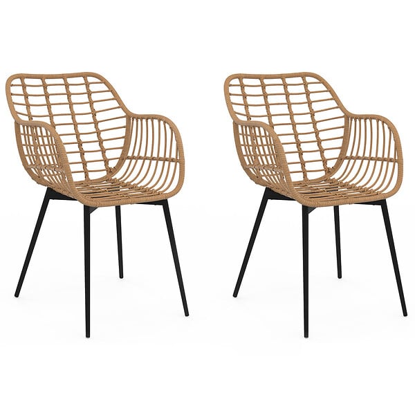 ID MARKET - Lot de 2 chaises de salle à manger, fauteuils de table SUMMER effet rotin pied métal noir - large