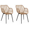 ID MARKET - Lot de 2 chaises de salle à manger, fauteuils de table SUMMER effet rotin pied métal noir - vignette