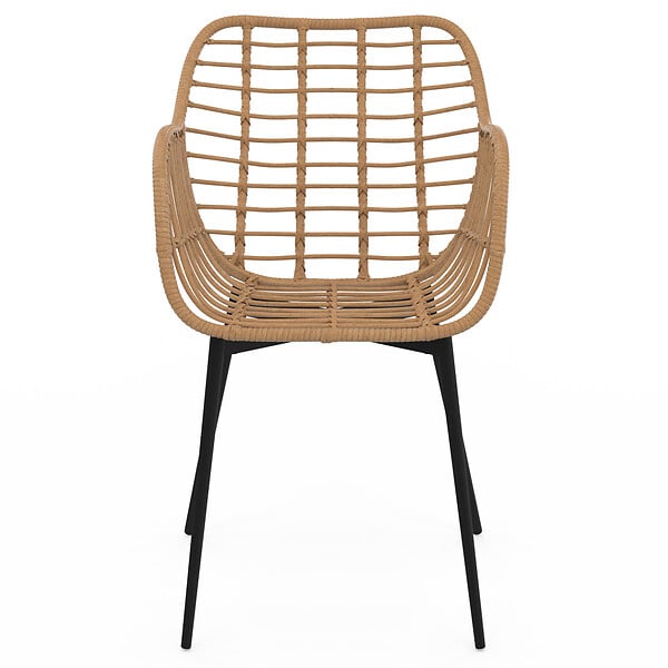 ID MARKET - Lot de 2 chaises de salle à manger, fauteuils de table SUMMER effet rotin pied métal noir - large