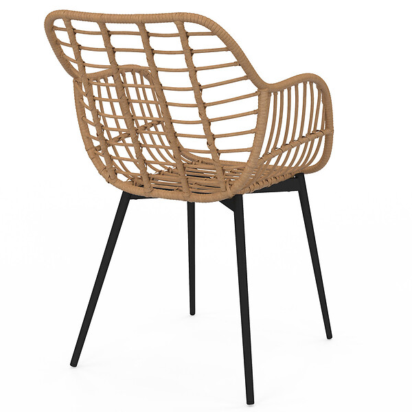 ID MARKET - Lot de 2 chaises de salle à manger, fauteuils de table SUMMER effet rotin pied métal noir - large