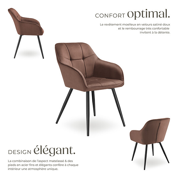 TECTAKE - Chaise rembourrée en velours matelassé avec dossier continu brun/noir - large
