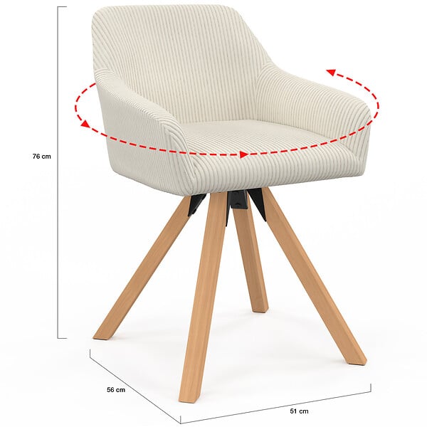 ID MARKET - Lot de 2 chaises pivotantes de salle à manger, fauteuils de table JANY en velours côtelé beige - large