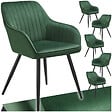 TECTAKE - Lot 6 chaises de salle à manger en velours matelassées vert foncé - vignette