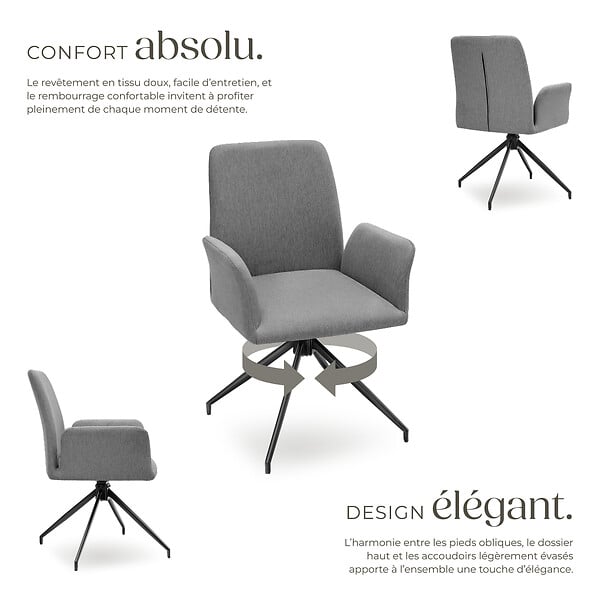 TECTAKE - Lot 6 fauteuils pivotants 360° rembourrés tissu robuste anthracite - large