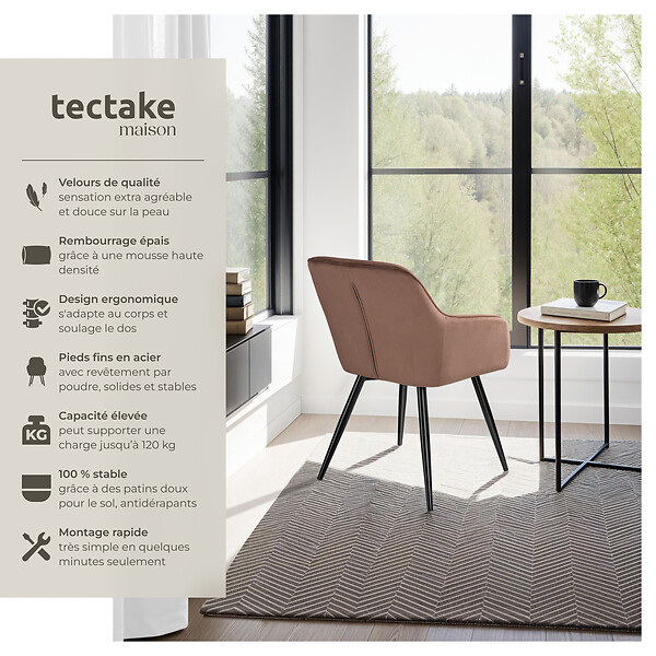 TECTAKE - Ensemble de 4 chaises en cuir synthétique aspect velours brun-noir - large