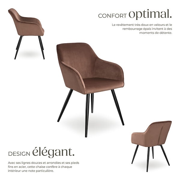 TECTAKE - Ensemble de 4 chaises en cuir synthétique aspect velours brun-noir - large