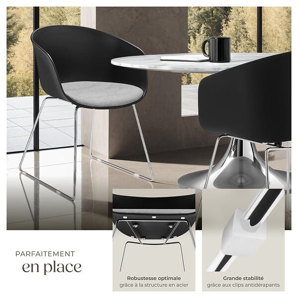 TECTAKE - Lot 2 Fauteuils rembourrés avec accoudoirs en plastique noir/chrome - large