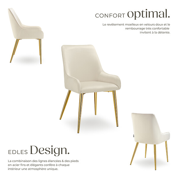 TECTAKE - Lot 6 chaises rembourrées aspect velours forme ergonomique beige - large
