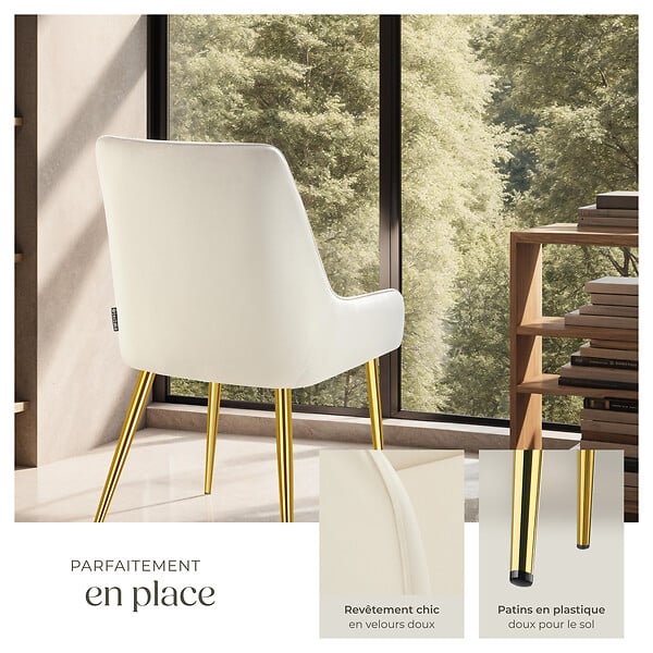 TECTAKE - Lot 6 chaises rembourrées aspect velours forme ergonomique beige - large