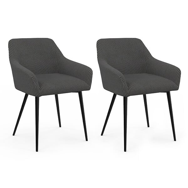 ID MARKET - Lot de 2 chaises de salle à manger, fauteuils de table JANY en velours côtelé gris - large