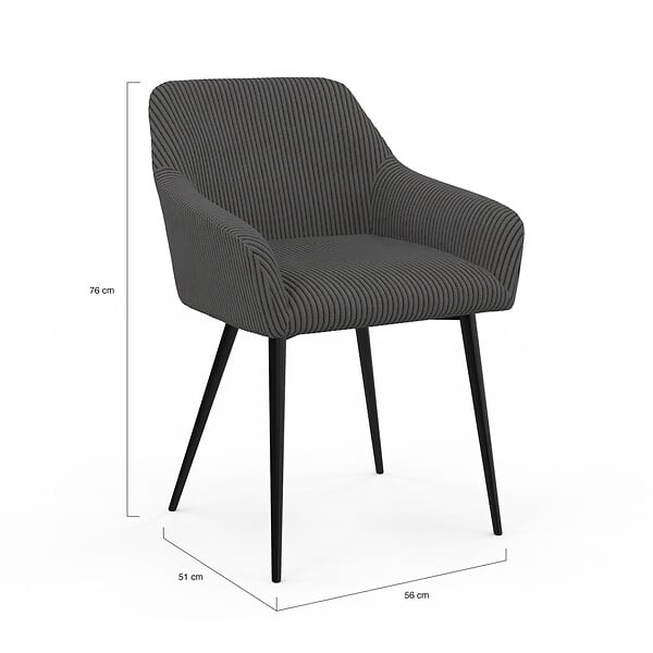 ID MARKET - Lot de 2 chaises de salle à manger, fauteuils de table JANY en velours côtelé gris - large